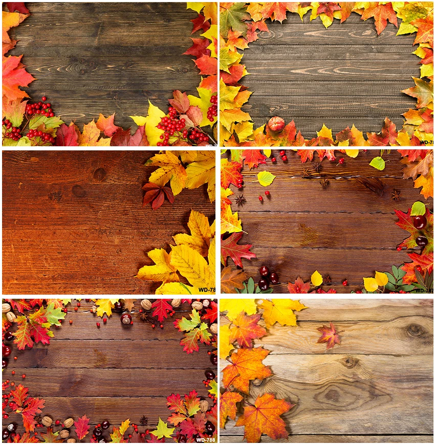 

Autumn Fallen Leaves Backdrop Wooden Planks Floor Boards Photography Backgrounds Maples Children Portrait Newborn Banner Props