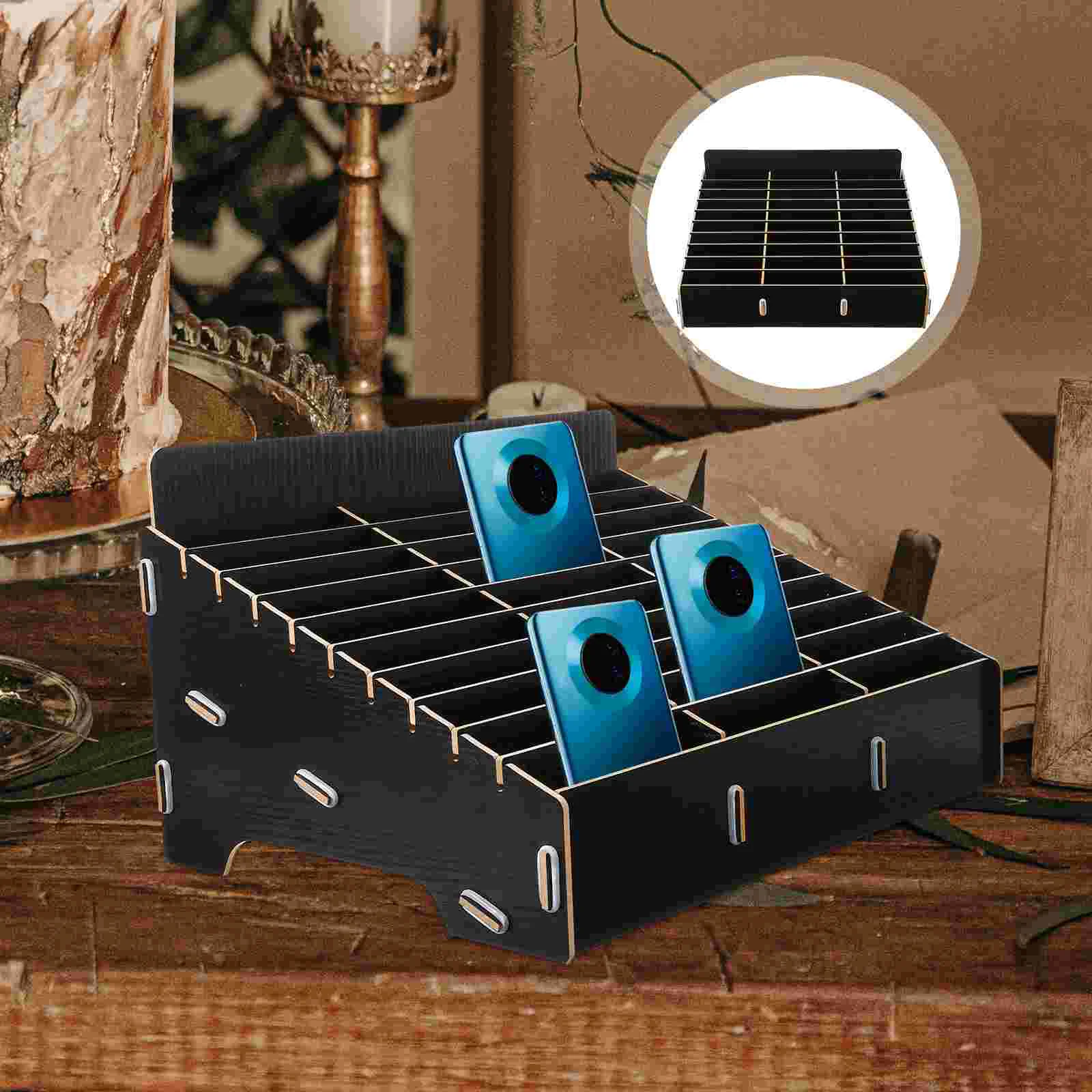 

Wooden 30-Grid Cell Phones Storage Box Desktop Mobile Phone Holder Organizer