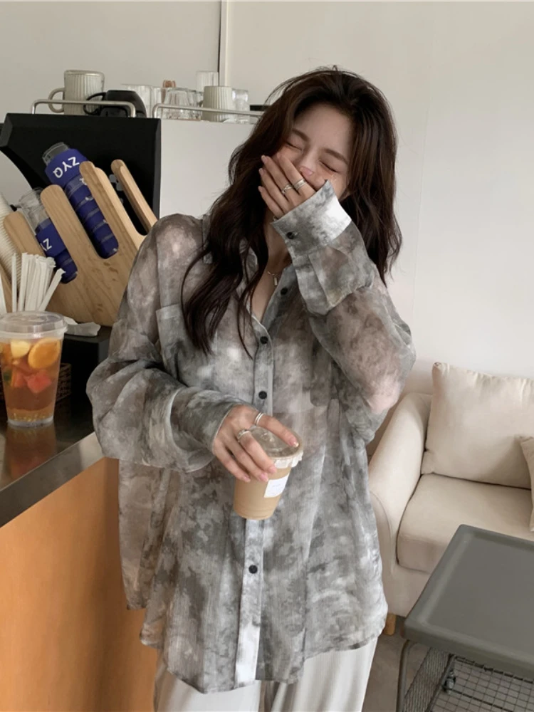 Женская шифоновая блузка с длинным рукавом на пуговицах