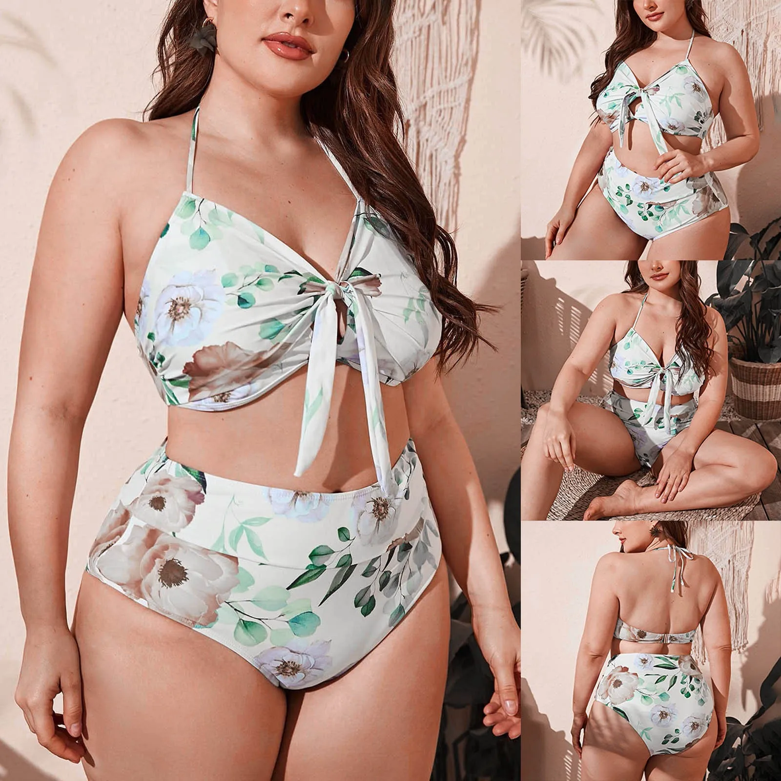 

Новинка 2023, женский купальник для полных, быстрая распродажа, женский купальник со шнуровкой на шее, разрезом и высокой талией, купальный ко...