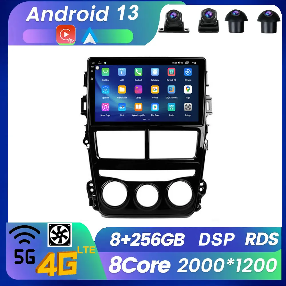 

Для Toyota Yaris Vios 2017 - 2020 Android 13 9 дюймов Автомобильный экран беспроводной Carplay мультимедийный видеоплеер Навигация стерео