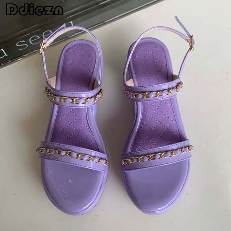 

Roman Outside Women Pumps Wedges Platform Female Shoes High Heels 2023 Chain Fashion Ladies Sandals Slides Outside Footwear