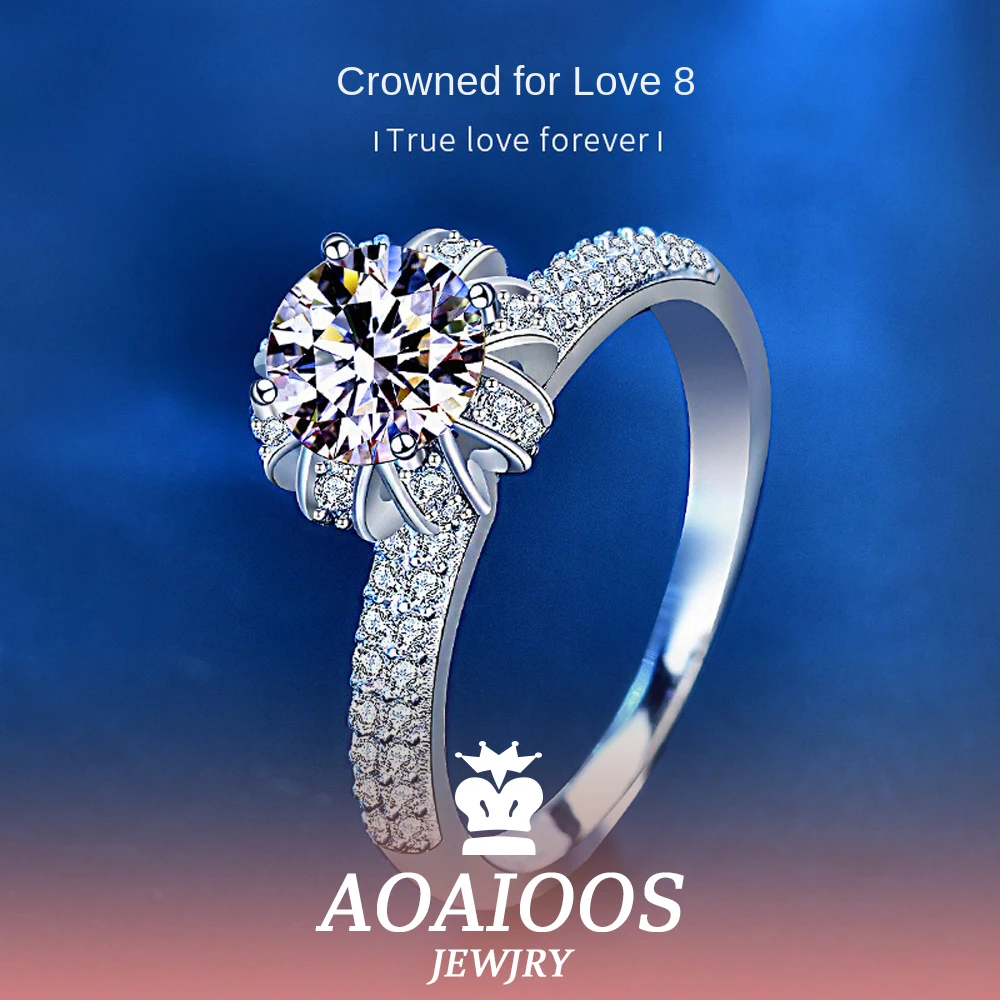 

Кольцо AOAIOOS с короной для женщин, ювелирные изделия для женщин, серебряные кольца 925 пробы, оригинальные сертифицированные кольца для пары, Муассанит