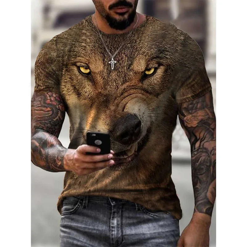 

Men's New round Neck Wolf Head Loose Large Size Short Sleeve Series T-shirt