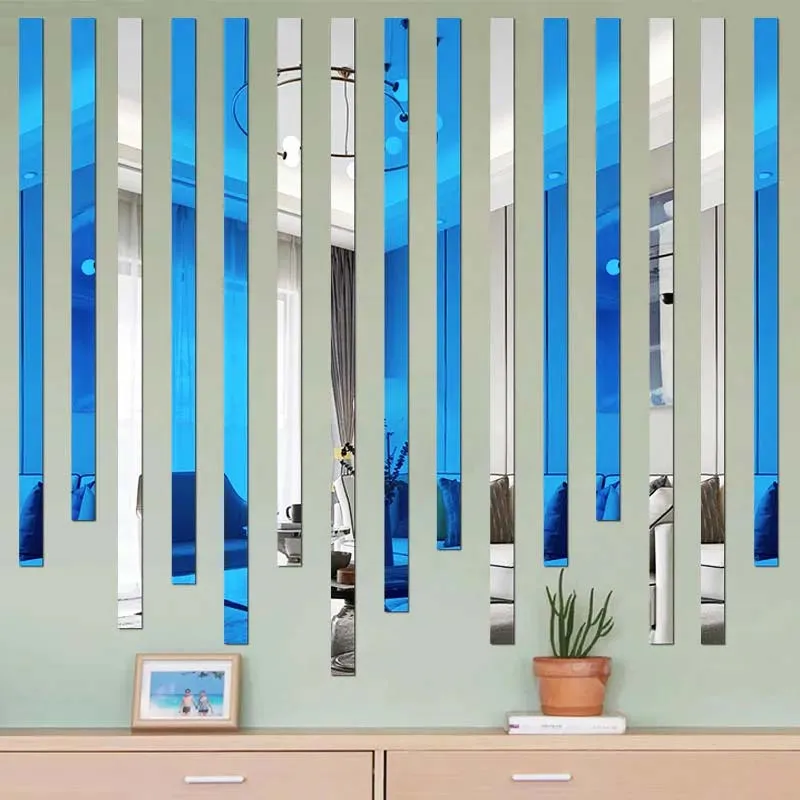 

10pcs Strip Wall Stickers Acrylic Mirror Wall Stickers Living Room Background Home Decor 3D Mirror Self-adhesive Wall Stickers