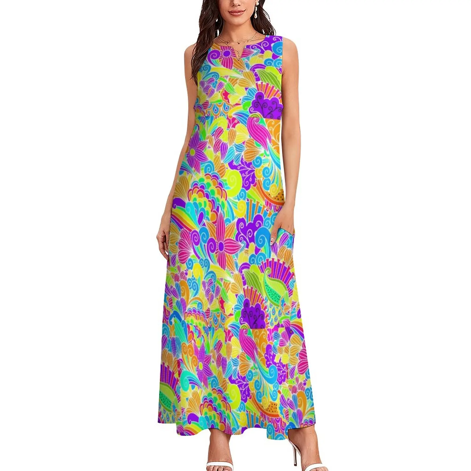 

Colorful Hippy Dress Retro Floral Print Kawaii Maxi Dress Korean Fashion Casual Long Dresses V Neck Graphic Big Size Clothing