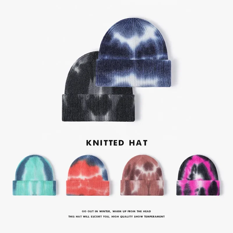 

Мужская зимняя трикотажная шапка Tie-dye с защитой ушей