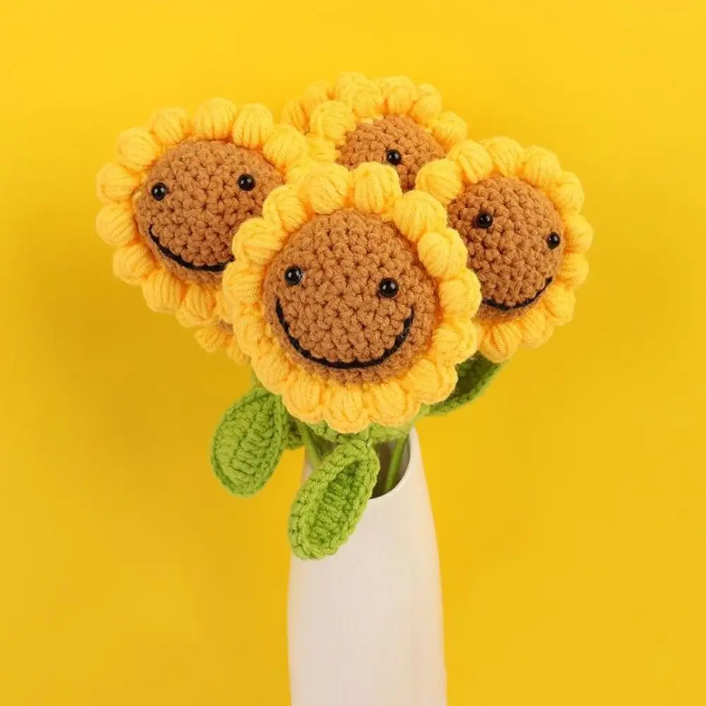 

Sunflower Knitted Flower Smile Crochet Flower Hand Woven Bouquet Wedding Party Decor Homemade Teacher's Mother's Day Gift