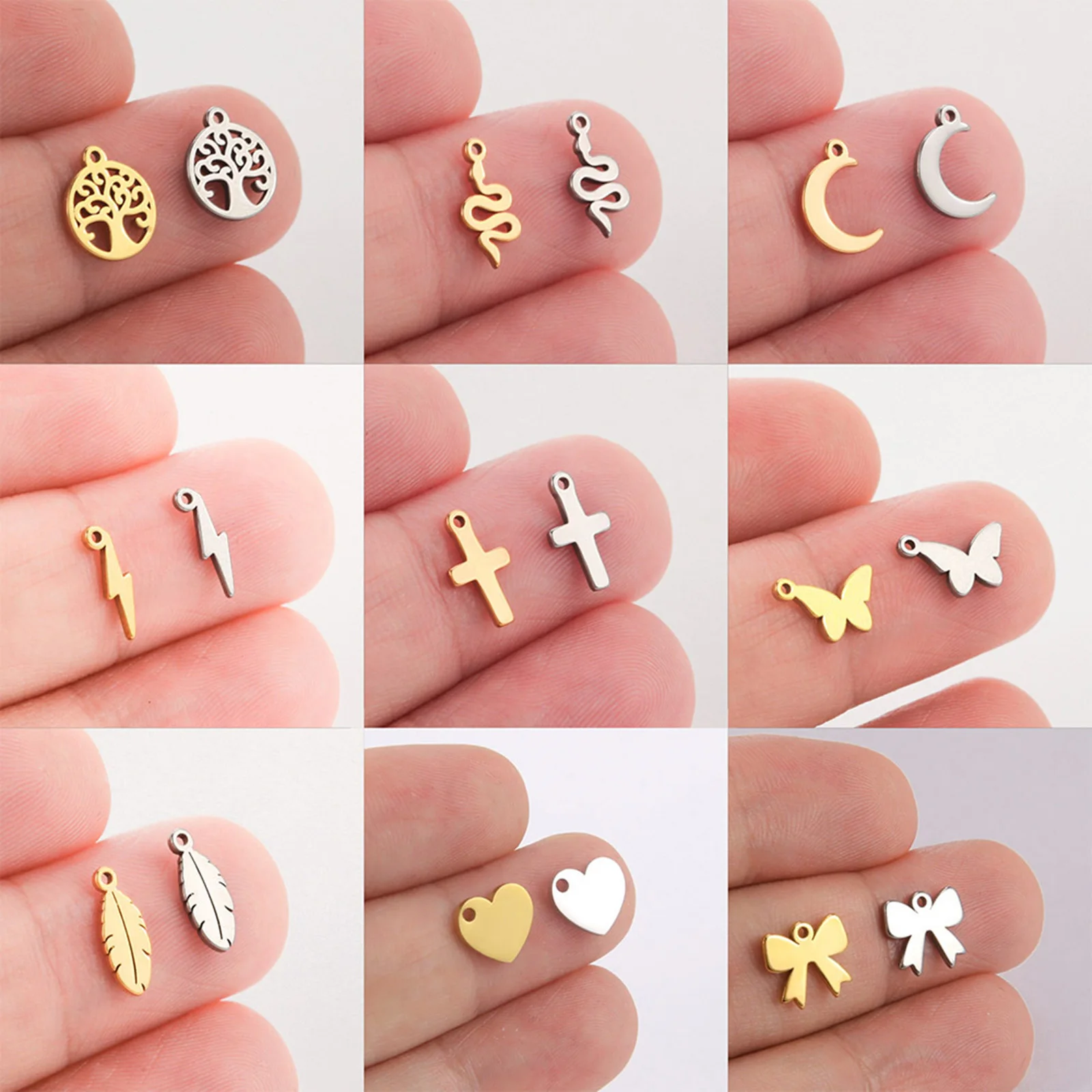 

5PCs Stainless Steel Charms Mini Snake Butterfly Tree Moon Cross Metal Pendants For DIY Jewelry Making Necklace Women Findings