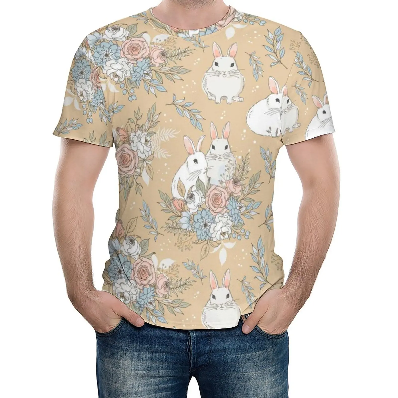 

Easter T-Shirt Floral Bunnies Print Fashion T Shirts Short-Sleeved Graphic Tshirt Dropshipping Summer EMO Plus Size Clothing