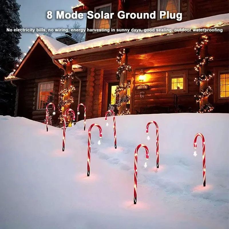 

Christmas Candy Cane Lights 10/12pcs Outdoor Solar Lawn Lamp Weatherproof Christma Courtyard Patio Garden Walkway Decoration