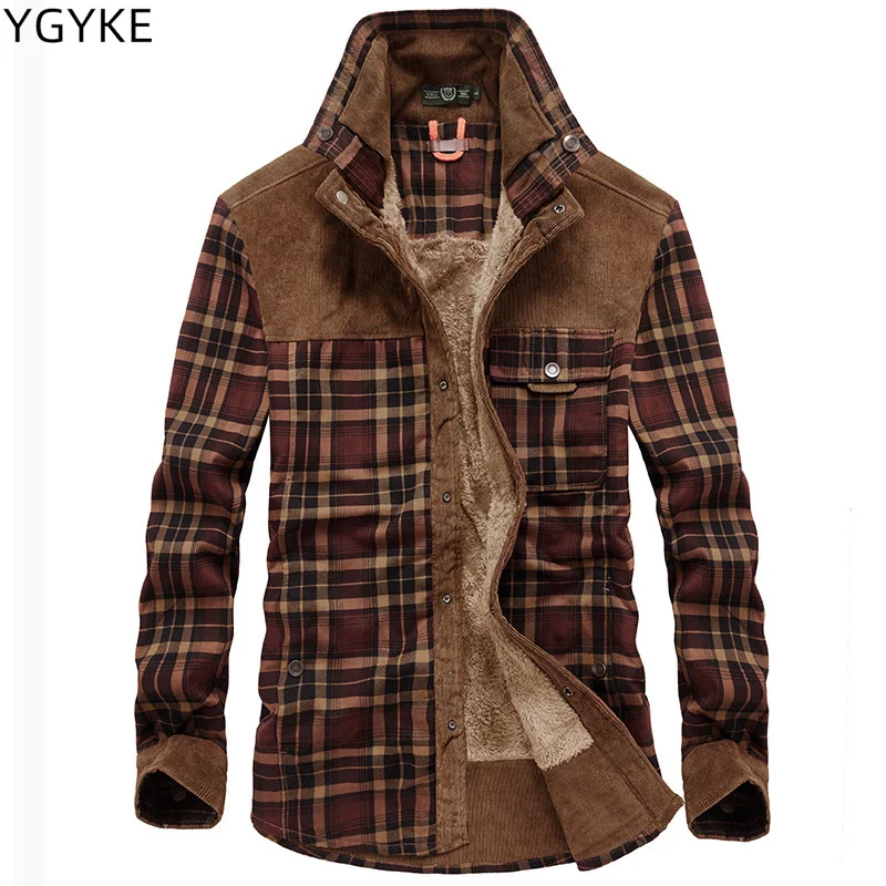 

Casual Fleece Jacket Men's 2022 Autumn and Winter New Men's Cotton Plaid Jacket Loose Large Size Lapel Fleece Thickened Coat