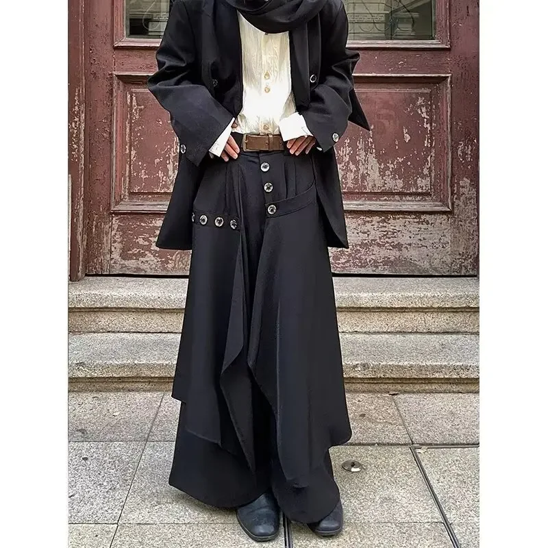 Фото Модные мужские брюки в японском стиле, широкие брюки Hakama, мешковатые брюки для мужчин и женщин, уличная одежда в стиле хип-хоп, стильная одежда самурая №4