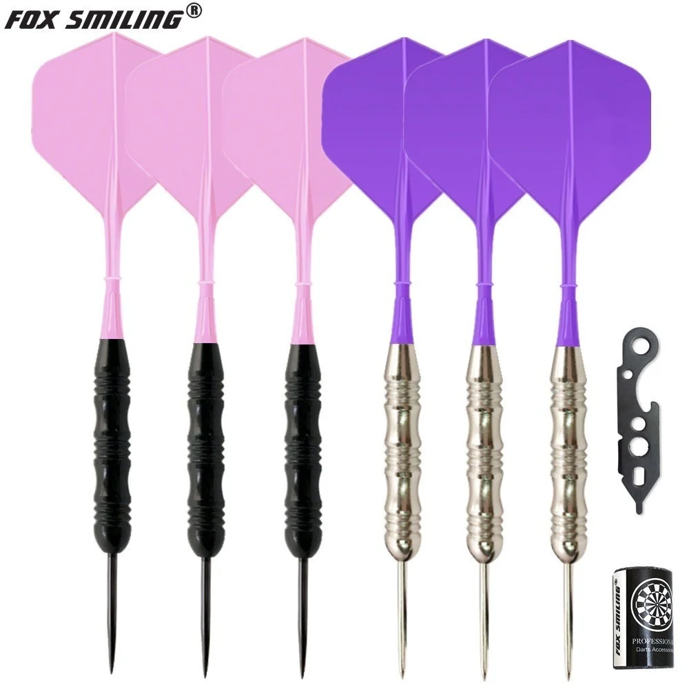 

Fox Smiling 6PCS 21g Dart Steel Tip Darts With 2BA Integrated Dart Flight And Shaft, 1pcs Tool, 1pcs Stone Sharpener