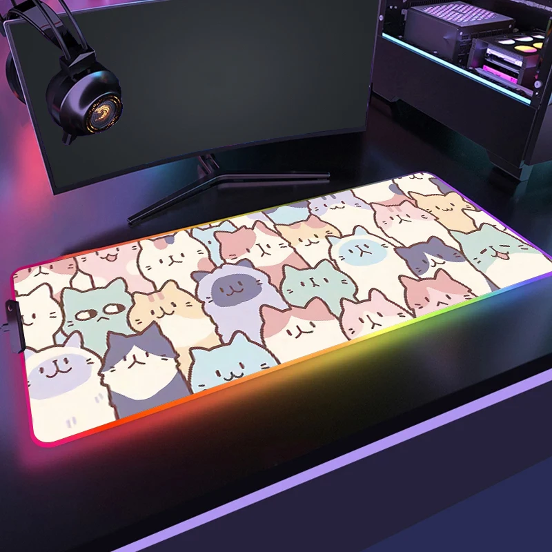 

RGB компьютерный коврик для мыши с подсветкой, милый коврик для мыши в виде кота, Нескользящий Резиновый коврик для мыши в стиле лагеря, оригинальный мультяшный коврик для стола