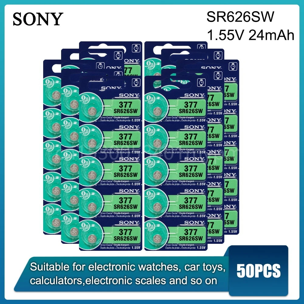 

50 шт. Новый SONY 100% оригинальный 377 SR626SW 626 SR626 V377 AG4 батарейный блок для часов Сделано в Японии