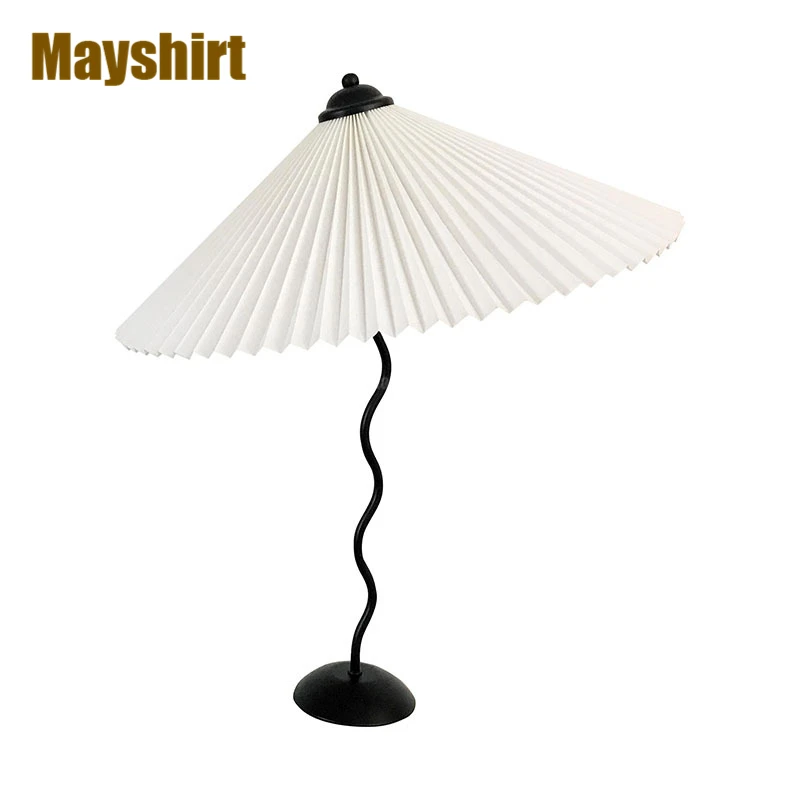 Pleated Umbrella Table Lamp Vintage Mushroom Lamp Swing Iron Bedroom Bedside Led Desk Lamp Living Room Home Decor Reading Lamps