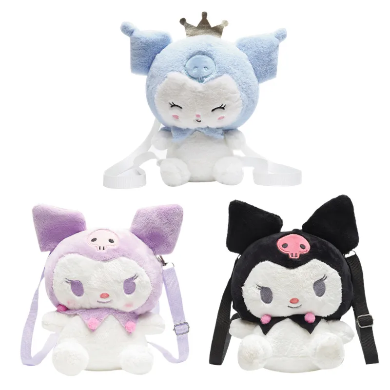Kawaii Cartoon Anime Crown Kuromi Plush Bag Toy Cute Soft Stuffed Messenger Bag Shoulder Bag Backpack Coin Purse Girls Gift
