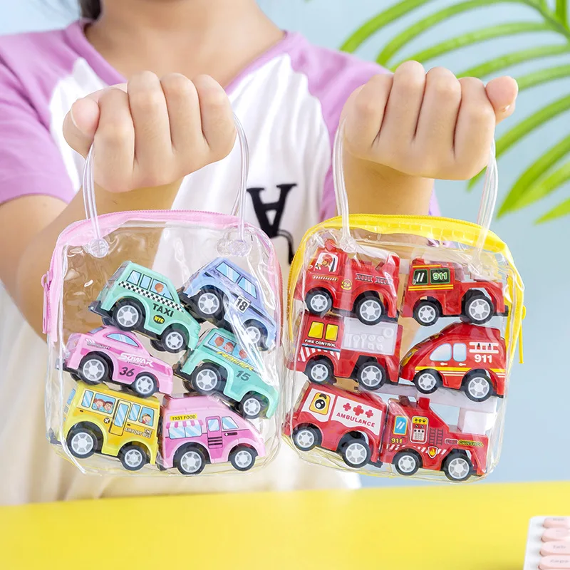 

6 шт. мультяшная модель автомобиля, игрушечный Мобильный автомобиль, пожарная машина, модель такси, детский мини-автомобиль, игрушка для мальчиков, подарок, детские игрушки