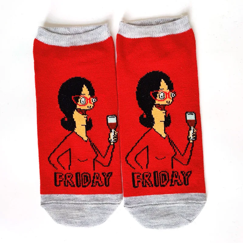 Funny Ankle Cartoon Socks Women Happy Low Cut Movie Anime Wine Burger Character Couple Fuzzy Socks images - 6