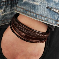 original european and american pu leather jewelry fashion leather rope hand woven bracelet mens bracelet ethnic style jewelry