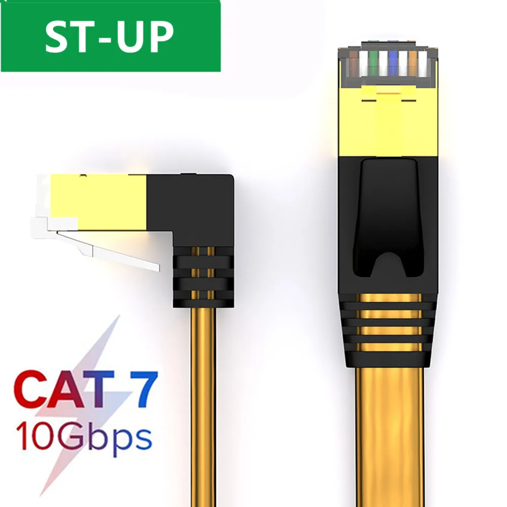 

6897 NO.2 3 Kleuren CAT7 Ethernet Kabel 10Gbps Afgeschermde Platte RJ45 Netwerk Patch Cord Lan Kabel Haakse 90