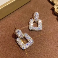 korean super shine pave cz rhinestone square earring for women bling zircon charm stud earrings wedding engagement jewelry gift
