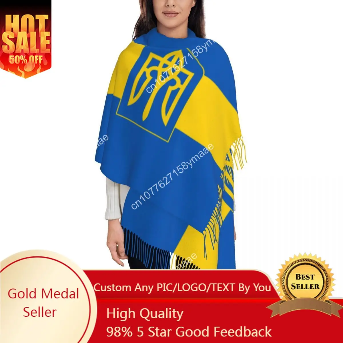 

Custom Ukraine National Flag Scarf for Women Winter Fall Pashmina Shawls and Wrap Long Large Scarves with Tassel Ladies