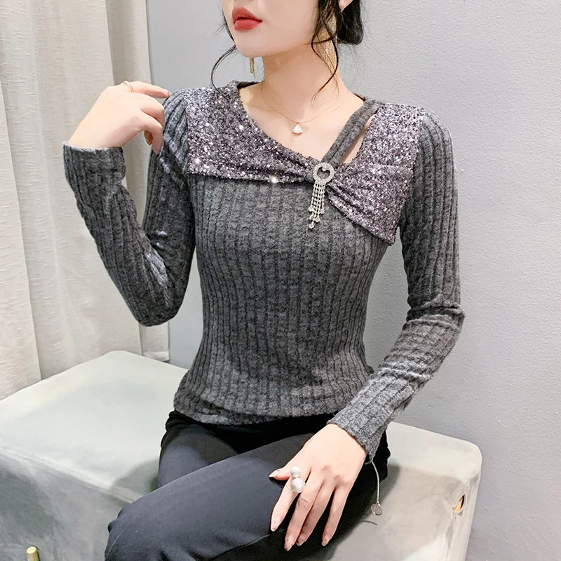 # 7392 Синяя розовая серая обтягивающая футболка нестандартной формы женская