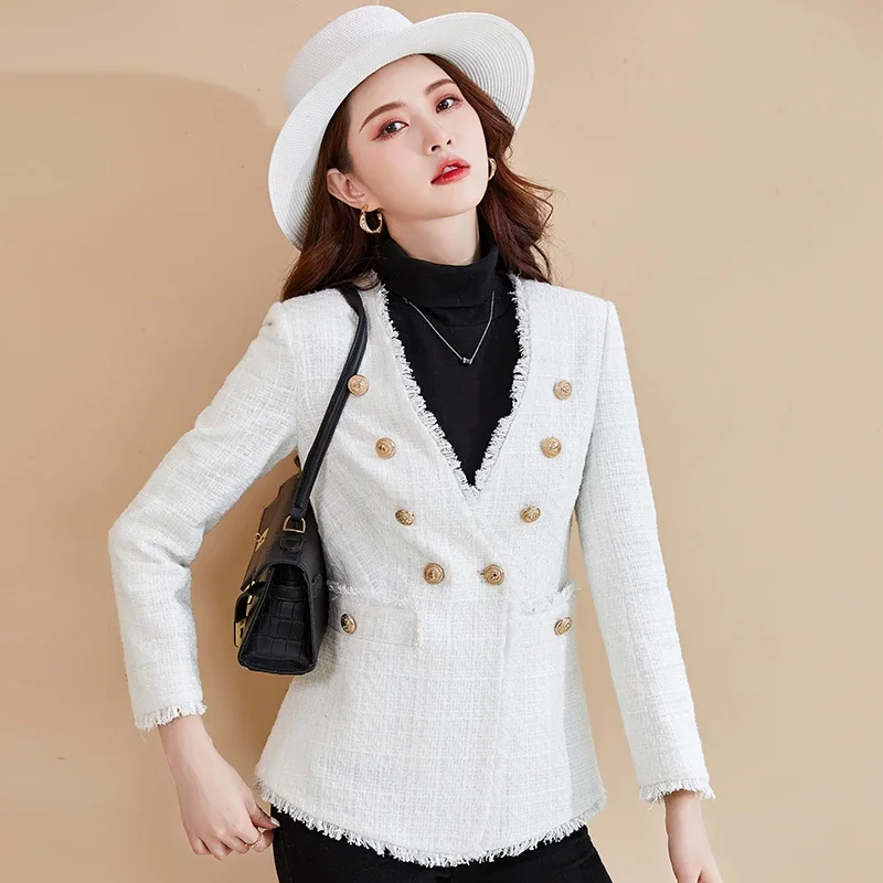 Женская куртка с v-образным вырезом тонкое клетчатое пальто стили OL осенне-зимние