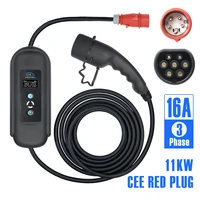 evse portable charger cable level 2 iec 62196 electric car charger 11kw 16a 3 phase type 2 with 5m cable cee red power plug