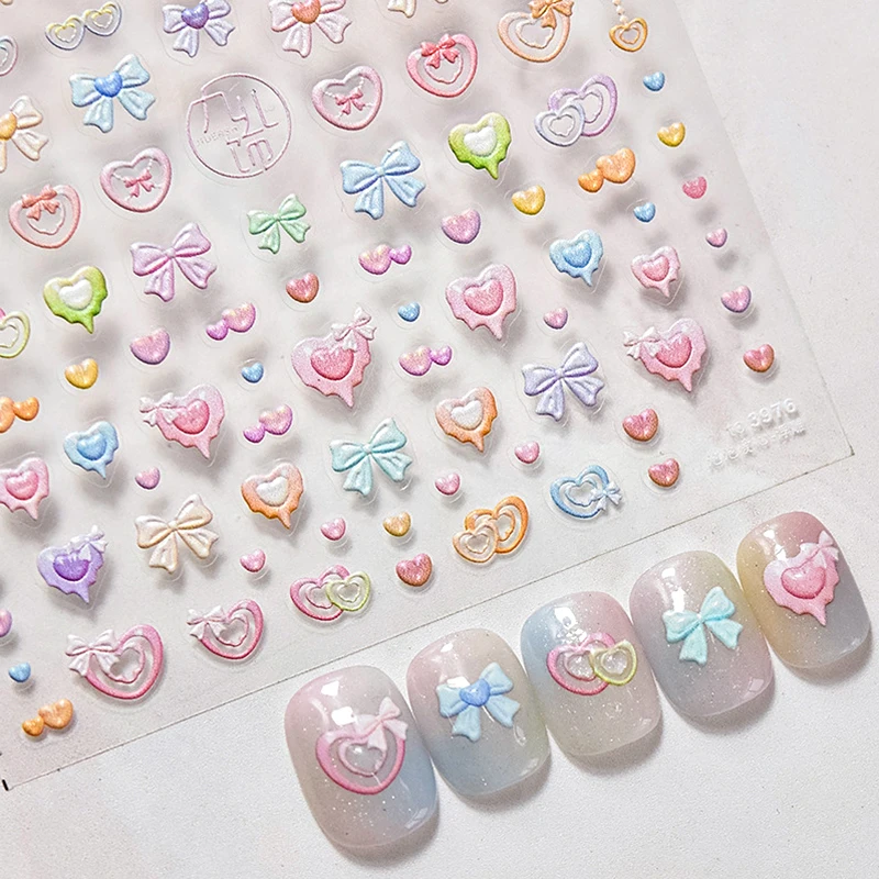 5D Красочные Наклейки Для Дизайна Ногтей С Бантом Kawaii Love Ribbon Laser Flower Design