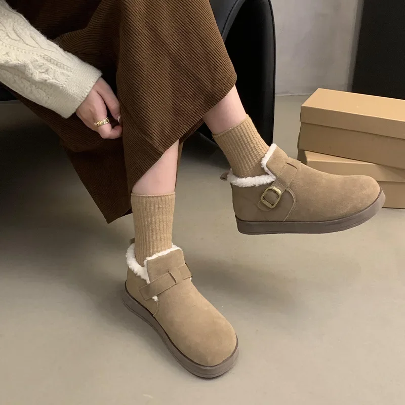 Брендовые дизайнерские зимние ботинки с лаконичным ремнем и пряжкой женские на