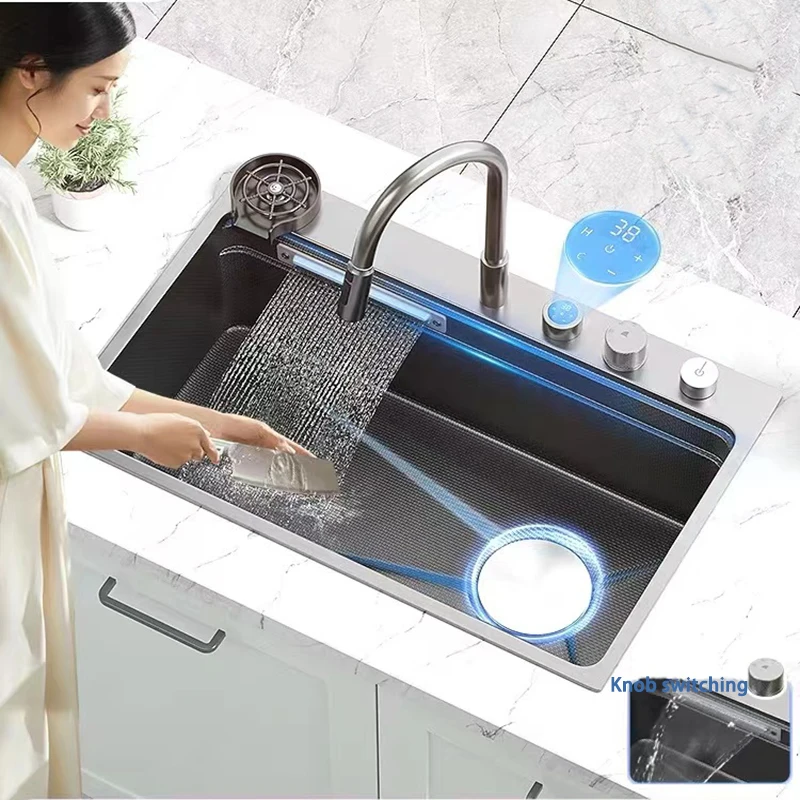 

Рельефная кухонная раковина «Водопад», большая многофункциональная умывальник с одним слотом для обновления кухни