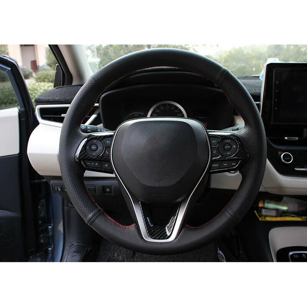 

Sticker Decoration Cover Trims 2PCS Car Accessories Carbon Fiber Steering Wheel Button Cover For RAV4 2019 2020