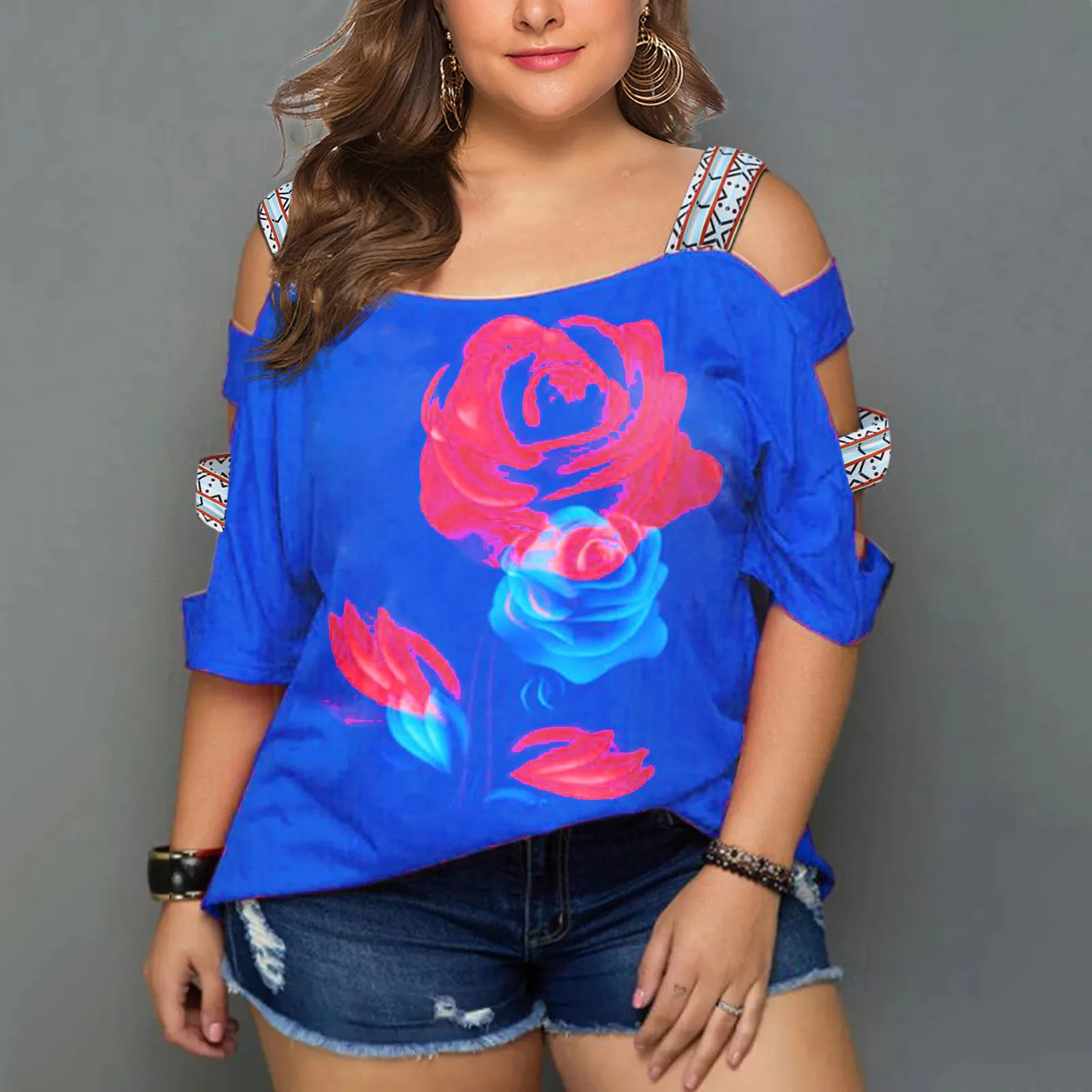 

Womens Summer Top Stitching Cold Shoulder T Shirt Plus Size Tops Womens Sexy Tops And Blouses Womens plus Size Workout Clothes