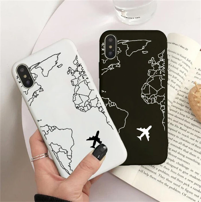 

Luxury Popular Planes Map Designs Phone Case for IPhone 13 11 Pro XR X Xs Max 7 6s Plus 12 mini Soft Silicone Cases Black Cover