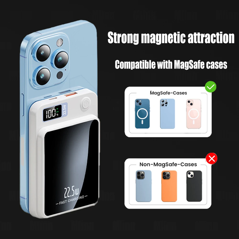 Macsafe Powerbank External Auxiliary Battery Slim Magnetic Power Bank QC3.0 15W Wireless Charge For iphone 12 13 14 Pro Max Mini