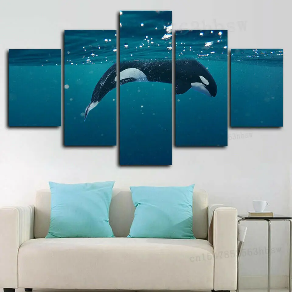 Огромный КИТ, орка, подводная панель, 5 панелей, печать на холсте, настенный художественный плакат, украшение для дома, рисунок HD, без рамки, 5 штук