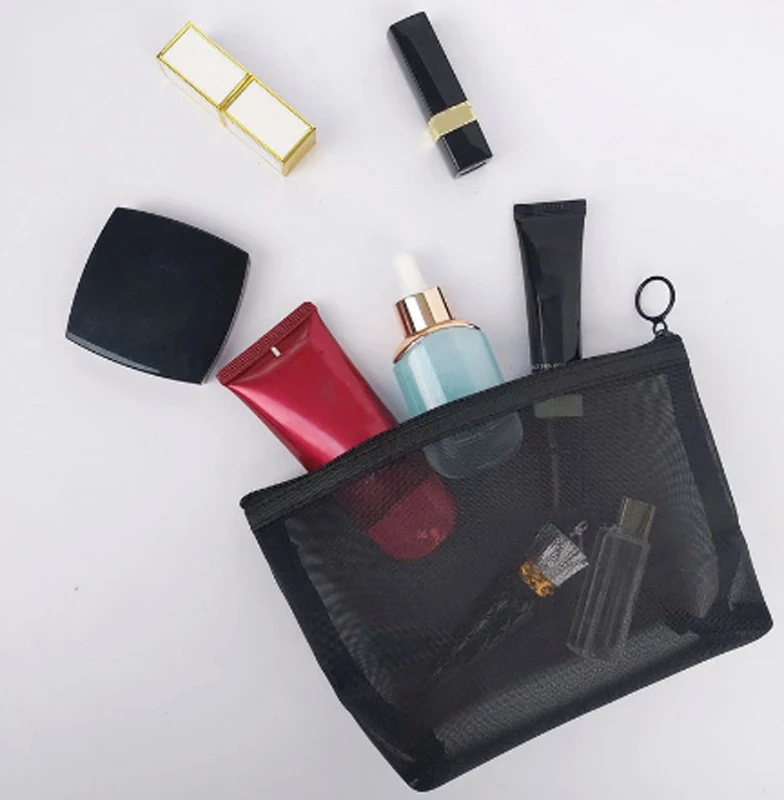 Transparent Mesh Makeup Case Organizer Storage Pouch Casual Zipper Toiletry Wash Bags Make Up Women Travel Cosmetic Bag 3PC