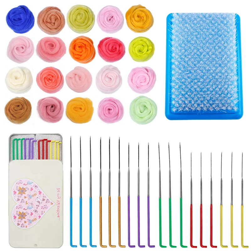 

LMDZ 20 Colors Needle Felting Set DIY Wool Felting Kit Handmade Felt Needle Tools Felting Roving Fibre Materials Accessories