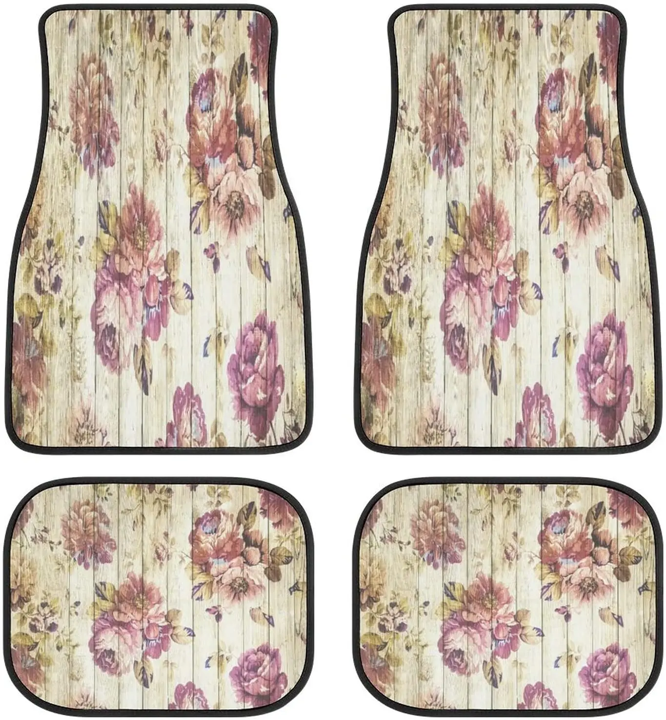 

Rose Vintage Aesthetic Art Car Mats Universal Drive Seat Carpet Vehicle Interior Protector Mats Funny Designs All-Weather Mats F