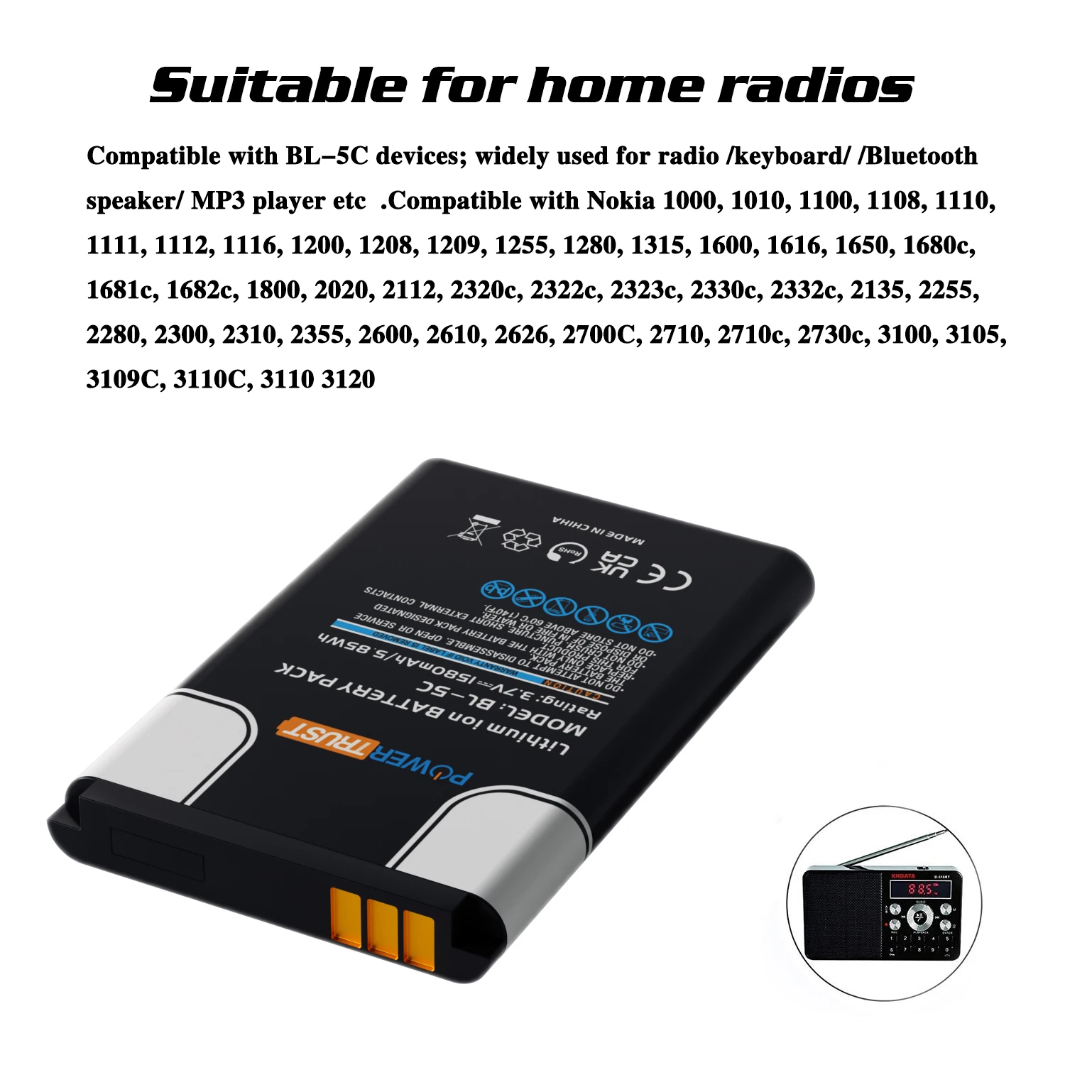 Аккумулятор 3 7 V 1580mAh BL-5C BL5C