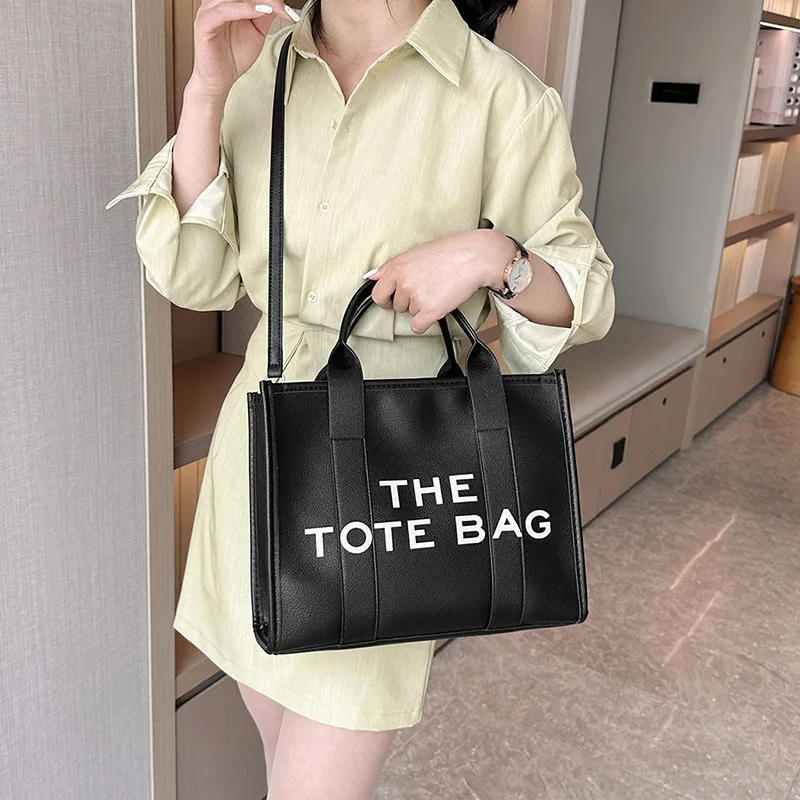 Fashion Portable Tote Handbag Large Capacity Leather Textured Printed Letter Single Shoulder Crossbody Bag 2023 Commuter Satchel