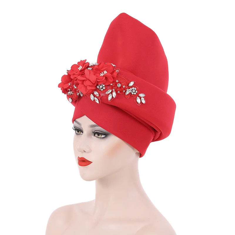 Luxury Rhinestone Auto Gele Already Made Headtie Bonnet Nigerian Wedding Head Ties African Women Head Wraps Turbante Mujer