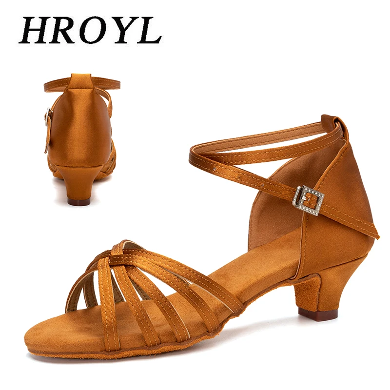 

HROYL New Latin Dance Shoes for Women/Ladies/Girls Tango Pole Ballroom Jazz Professional Satin Soft Sole Dance Shoes Heeled 4CM