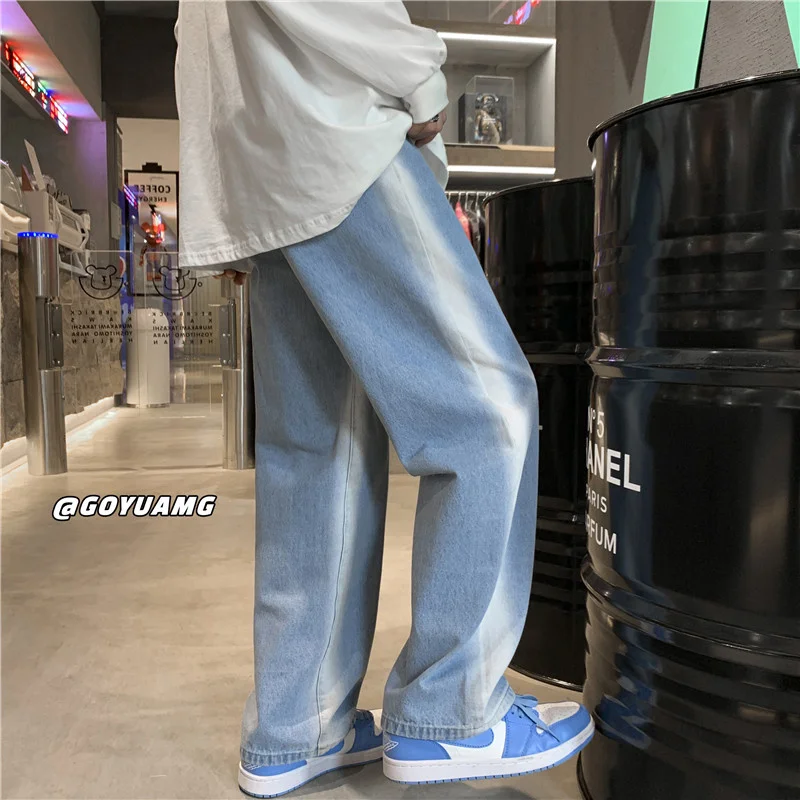 New Men's Jeans Retro Loose Wide-leg Mopping Pants Trend Straight Gradient Color Fashion Streetwear Men's Pants Мужские джинсы
