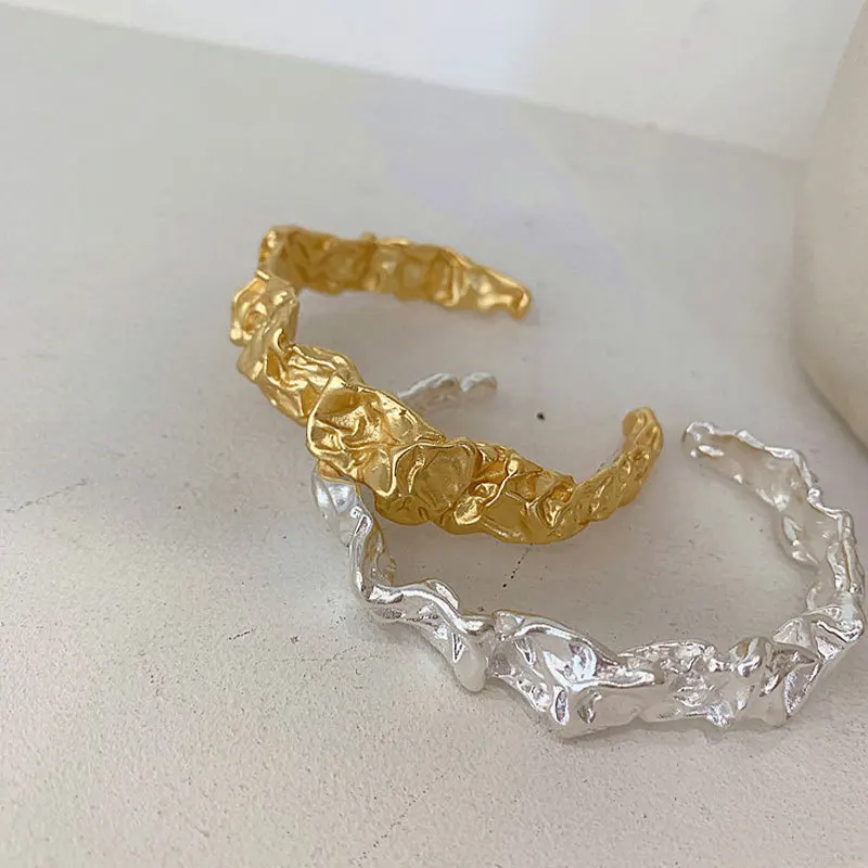 

New Silver Solid Color Irregular Fold Texture Bracelet Women Unique Design Fashion Simple Jewelry Gift Wholesale Jewelry