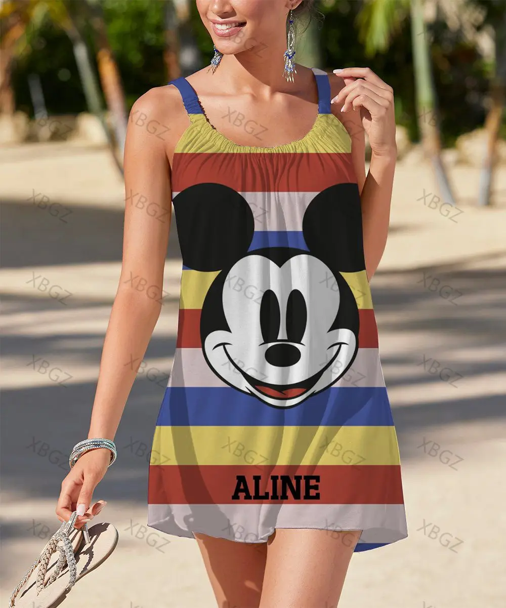 

Sling Print Sexy Dresses For Women 2022 Boho Cartoon Sleeveless Minnie Mouse Beach Dress Woman Loose Disney Women's Summer Dress