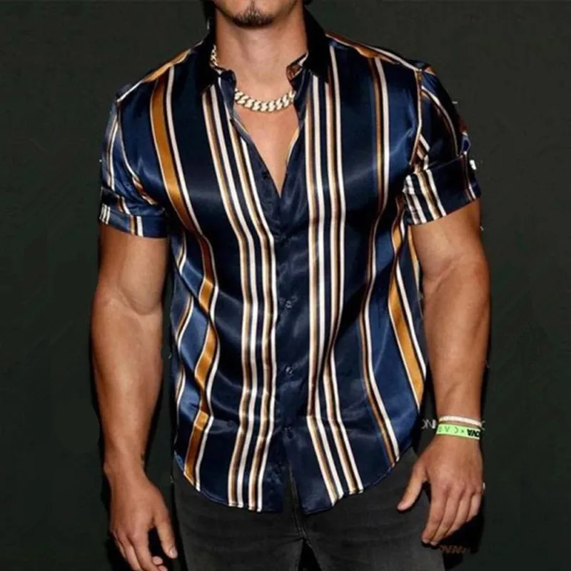 Fashion Mens Casual Luxury Shirt Short Sleeve Hawaii Shirts 2022Summer New Vintage Striped Shirt For Men Blusas Camisa Masculina